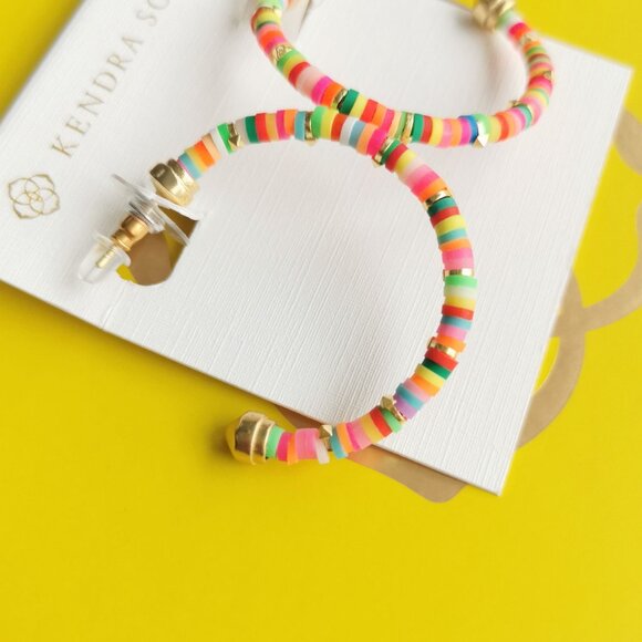 Kendra Scott Reece Gold Neon Mix Small Hoop Earrings fashion - Picture 2 of 3